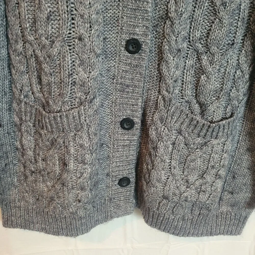 Royal Robbins Wool‎ Blend Hooded Cable Knit Cardigan Sweater Women's Large Gray